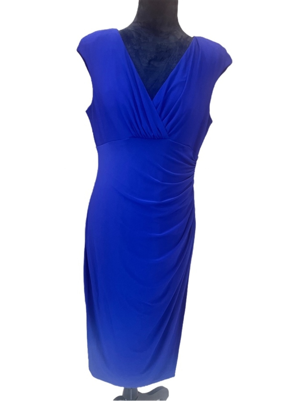 Lauren RL Short Sleeve Gathered Empire Waist Dress Cobalt Blue Size 14